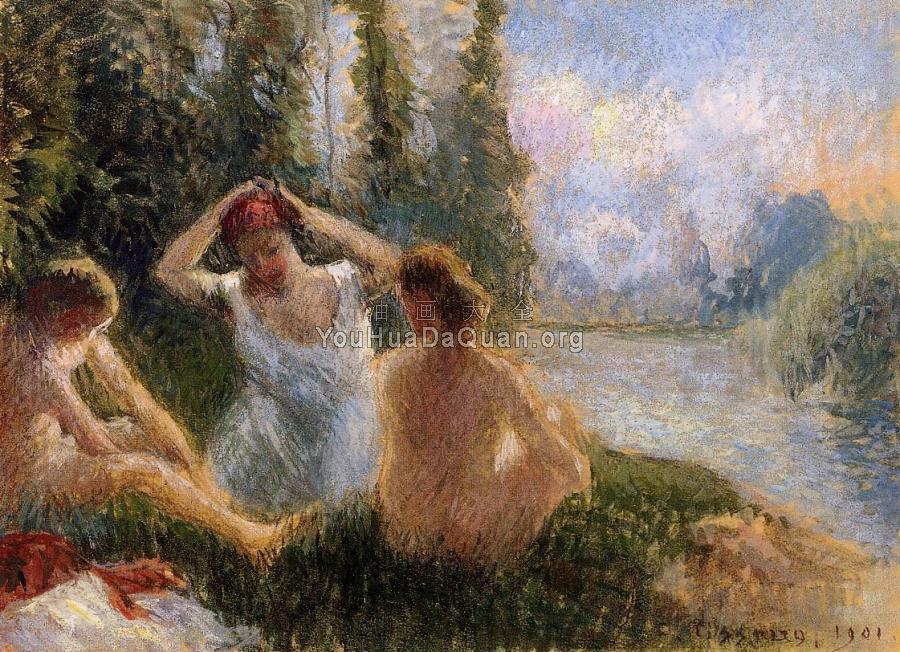 Bathers Seated on the Banks of a River - 卡米耶·毕沙罗